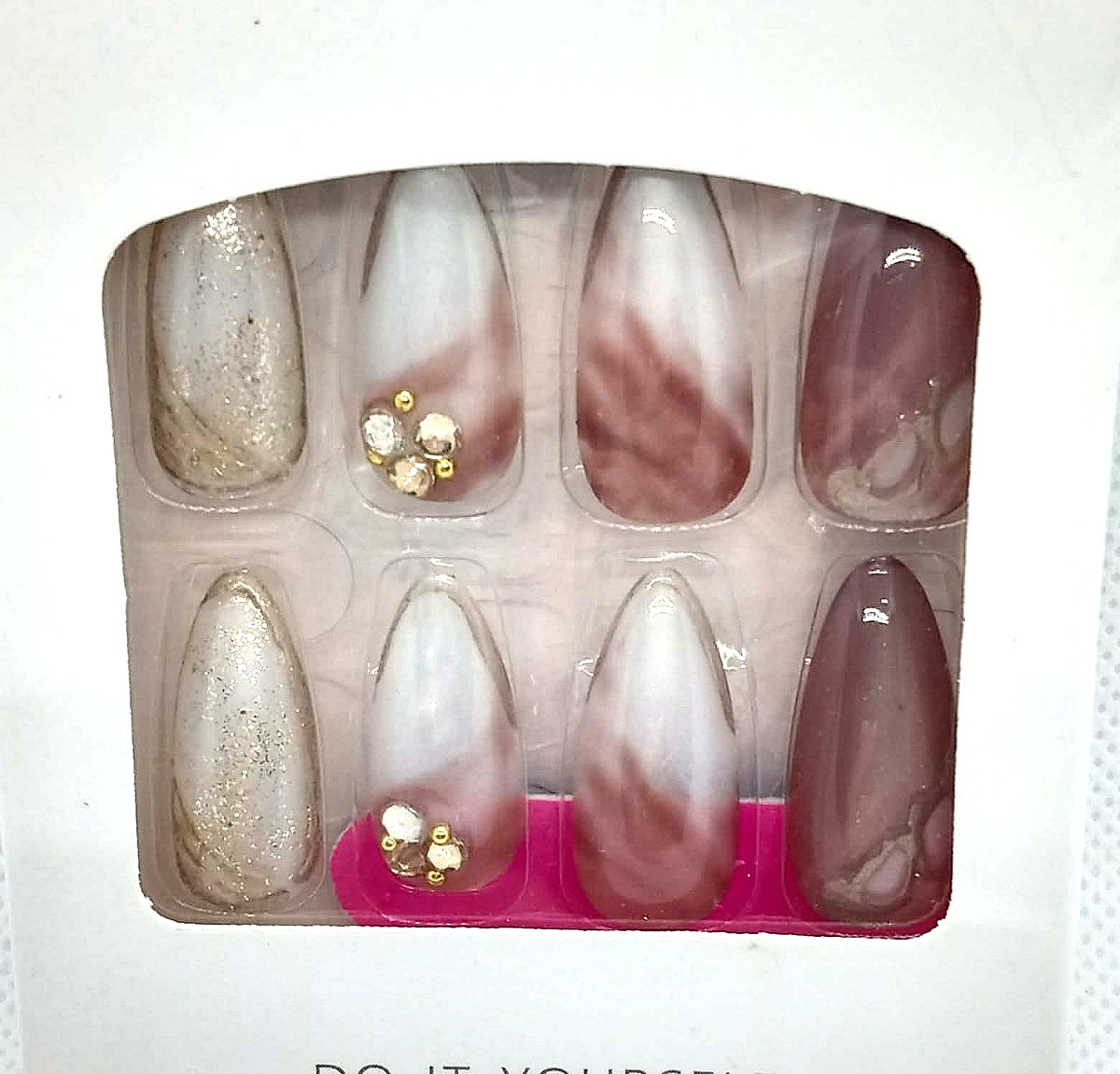 long MULTICOLOR RED GOLD GLOSSY GLITTER Almond press on nails
