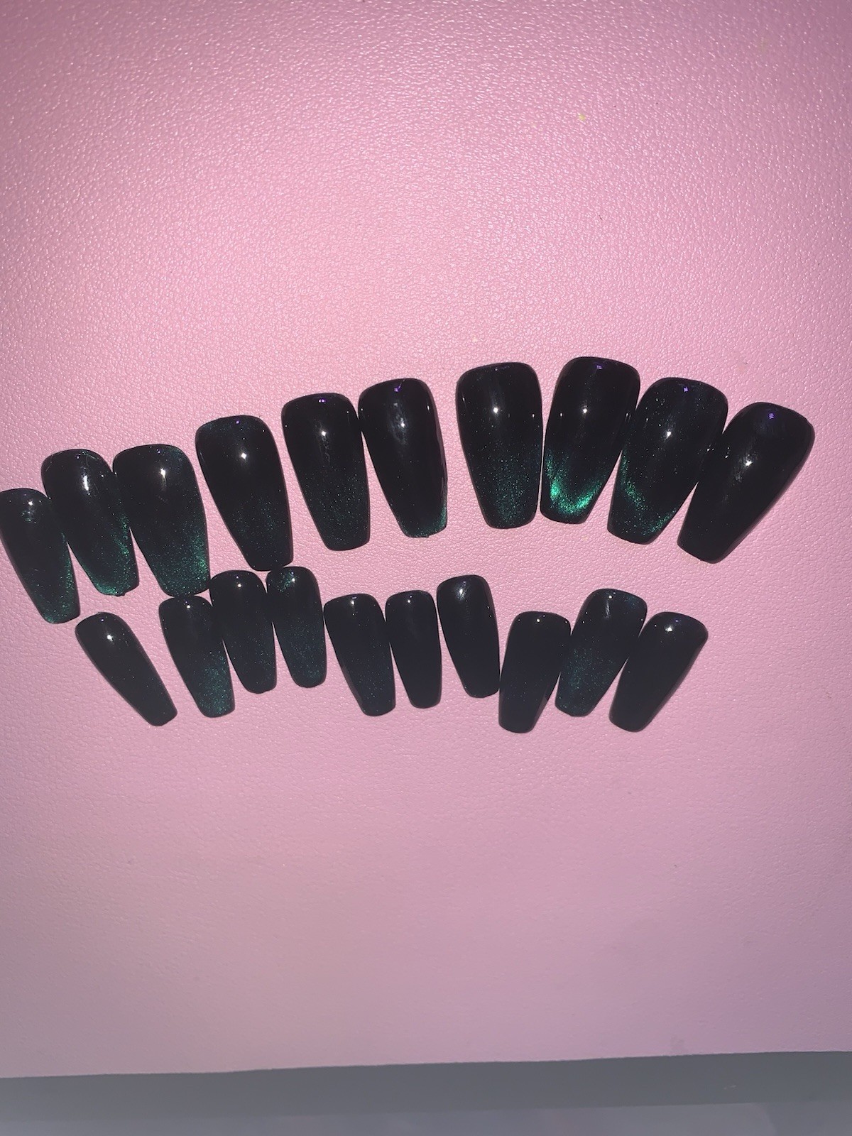 Handmade Green Cateye French tip Press-On Nails With Nail Care Kit!! Set of 20