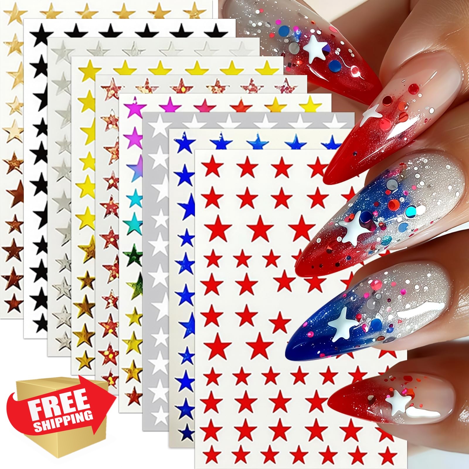SHUXILIN 4th July Patriotic Nail Stickers Five-Pointed Star