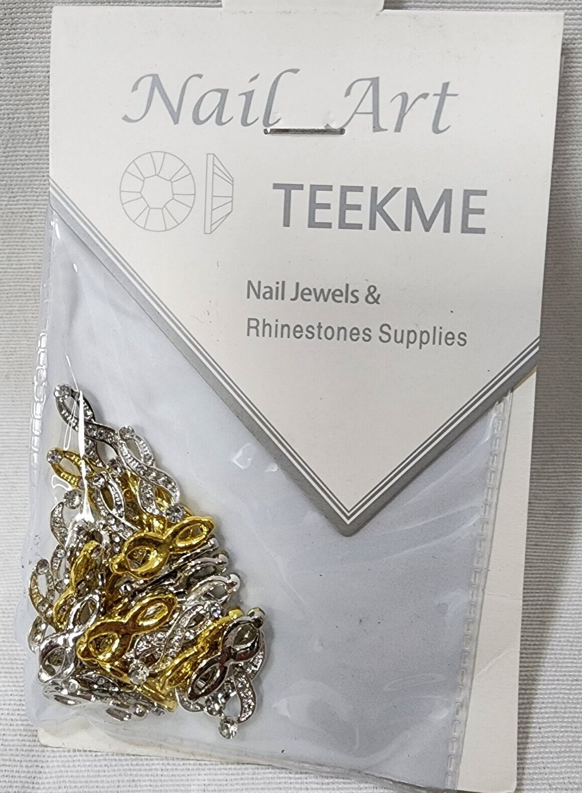 TEEKME 30 PCS Gold Silver 3D Rhinestone Jewels Charms for Nail Art Decoration