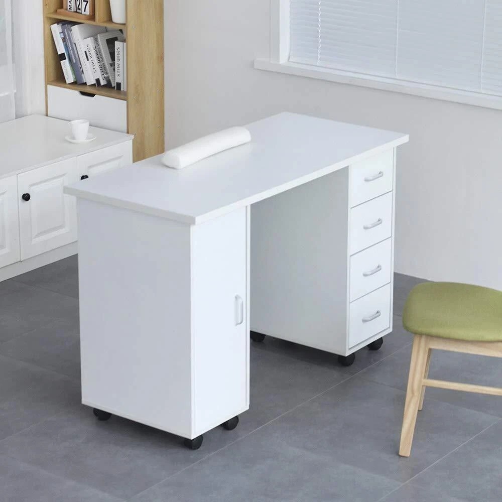Manicure Nail Table Station Spa Beauty Salon Wheel Desk With Door & 4 Drawers