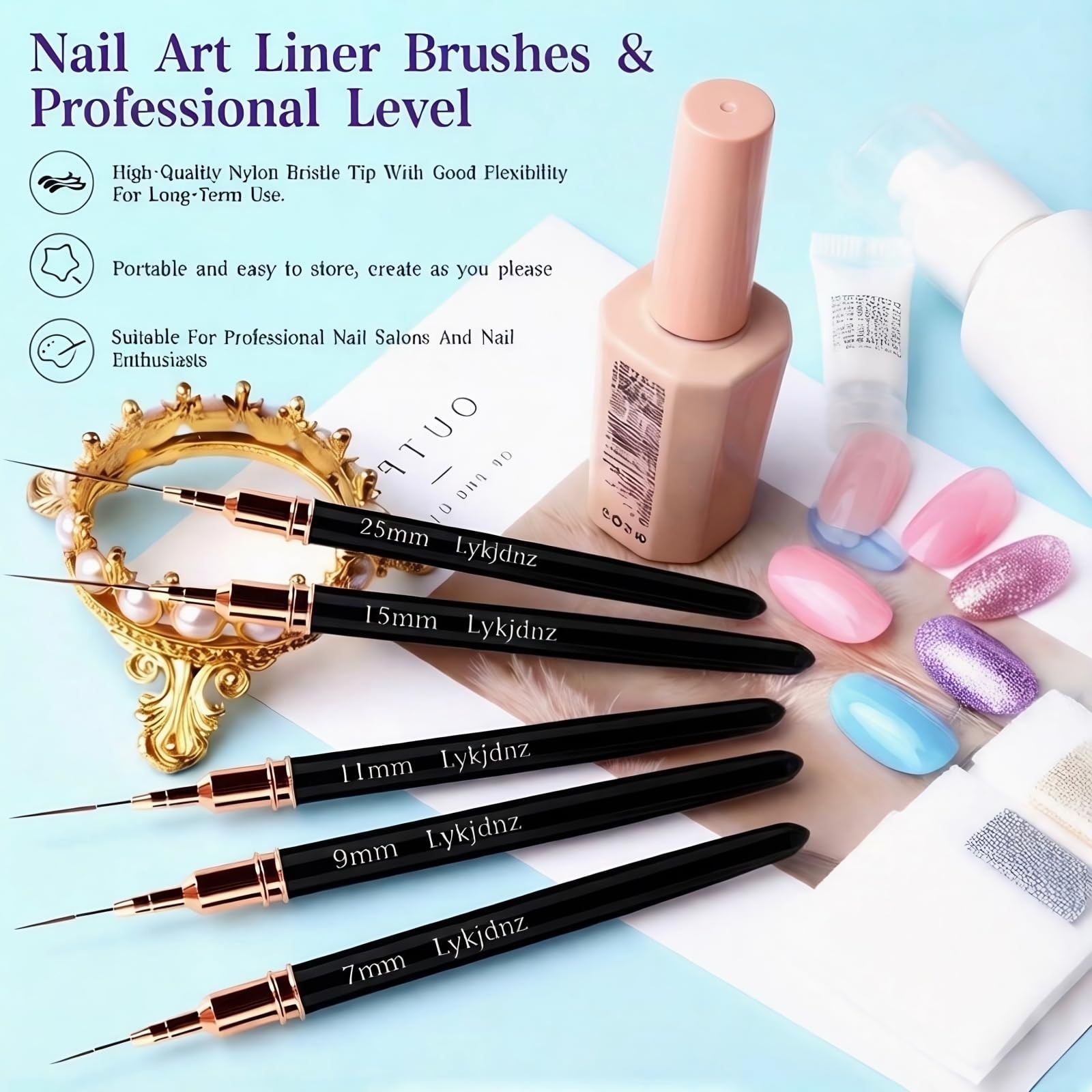 Nail Art Brushes Set 8Pcs Gel Liner Builder 5 For DIY Salon Design