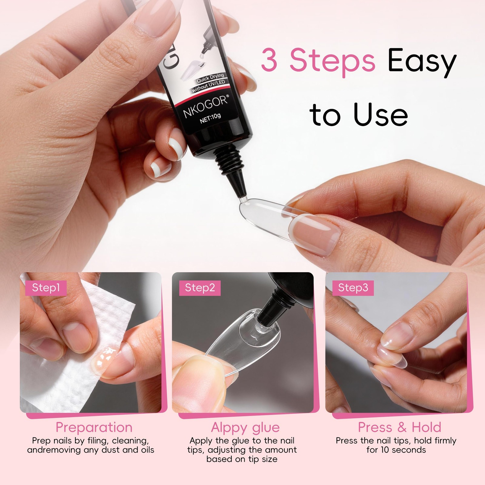 NKOGOK 20g Strong Semi Solid Nail Glue with 20g Nail Glue , Press On Glue and…