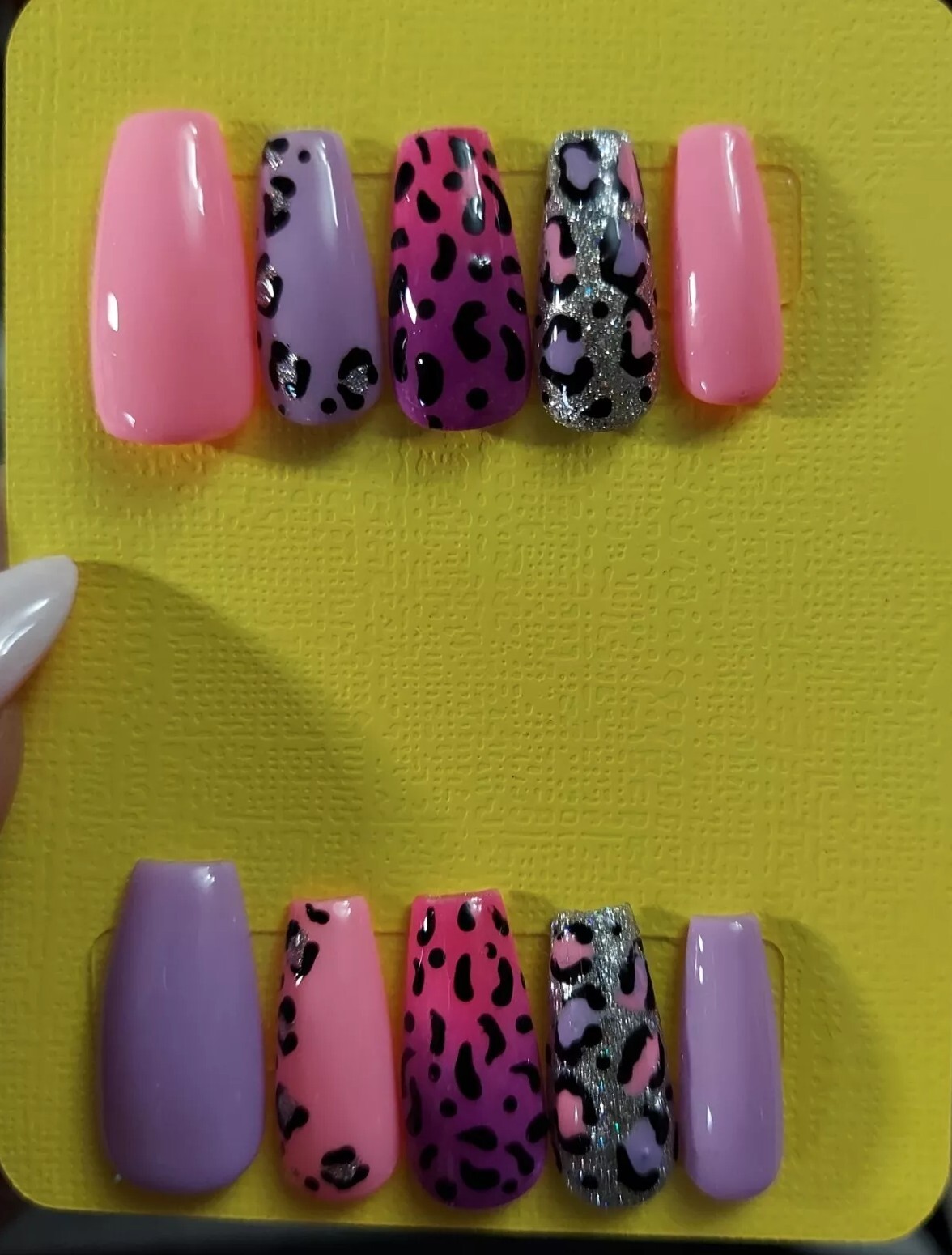 Leopard Print Nails Animal Print Nails Pink Purple Nails Silver Glitter Nails