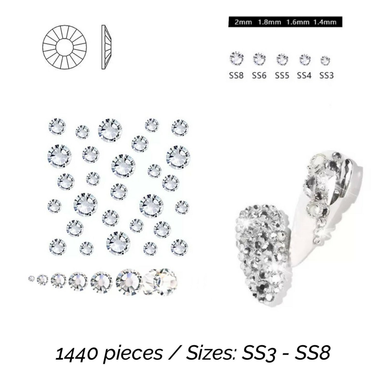 Nail Mini Crystal Rhinestones Clear Flat Back Hotfix Stones DIY Decoration 1mm