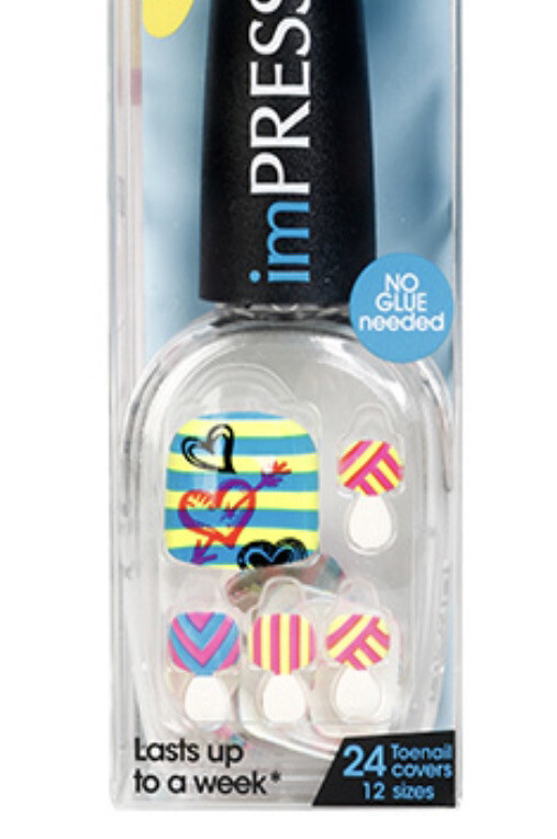 Kiss ImPress Press-On Pedicure Toenails (Mystery Girl- Fun Vivid Colors) x3