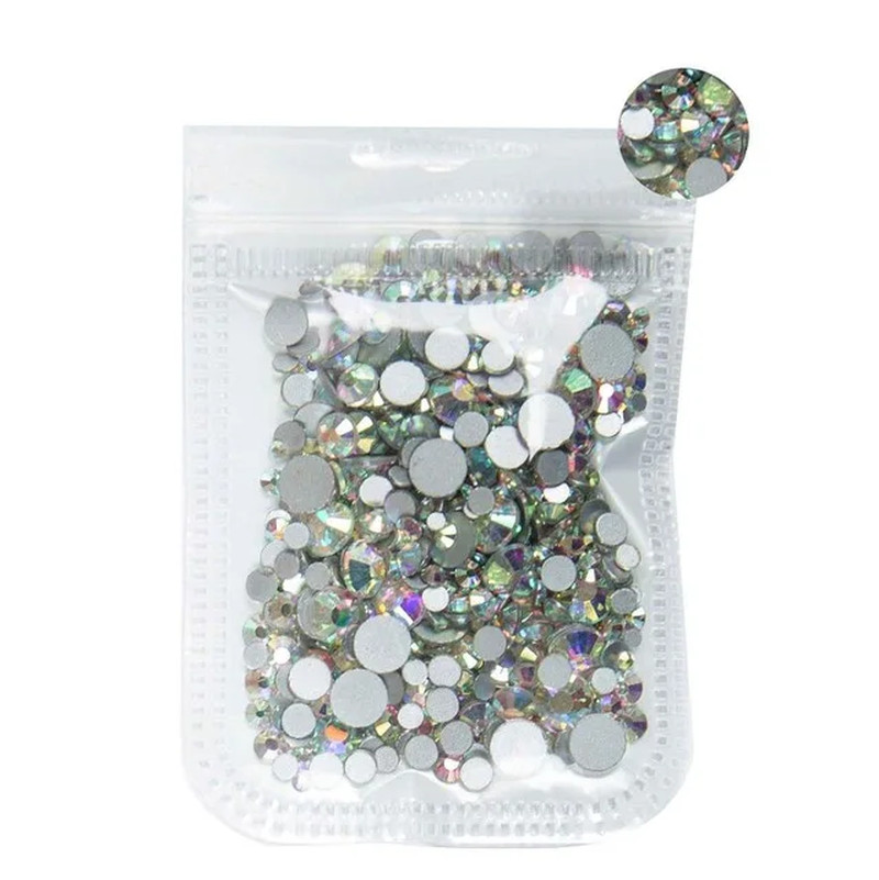Ss3-Ss8 1440Pcs Clear Crystal AB Gold 3D Non Hotfix Flatback Nail Art Rhinestone