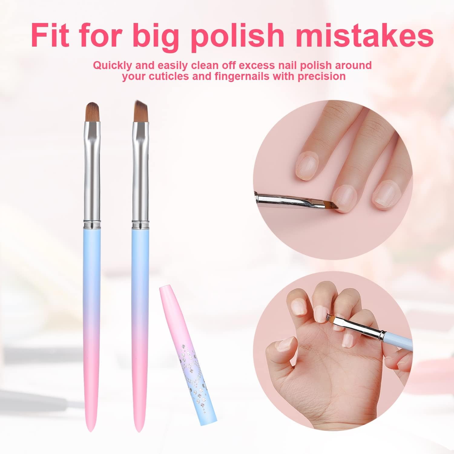 Nail Art Clean Up Brushes, Painting Brushes for Nails with Round & Angled