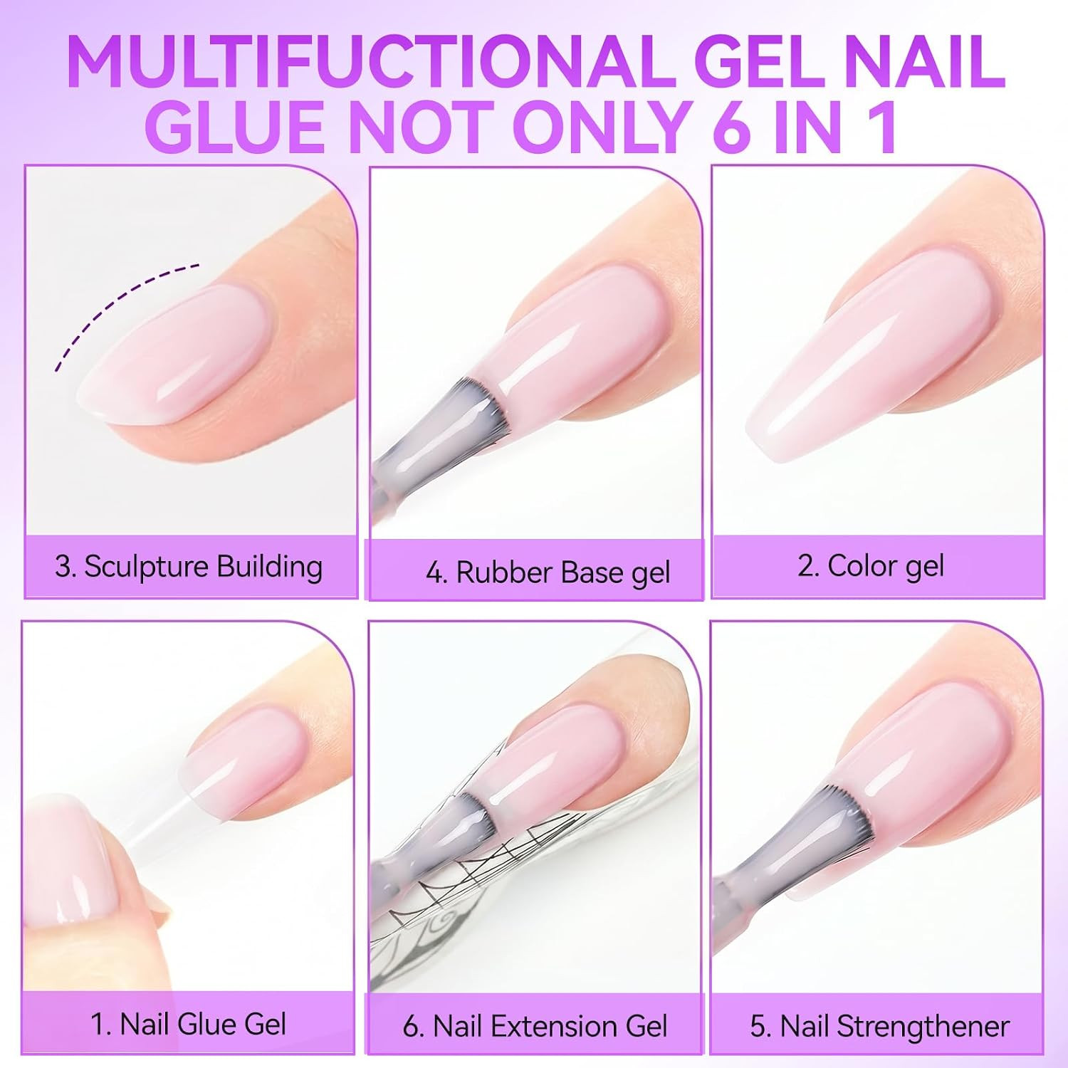 6-In-1 Jelly Builder Gel Nail Glue:Blissful Blush Pink UV Rubber Base Gel for Ap