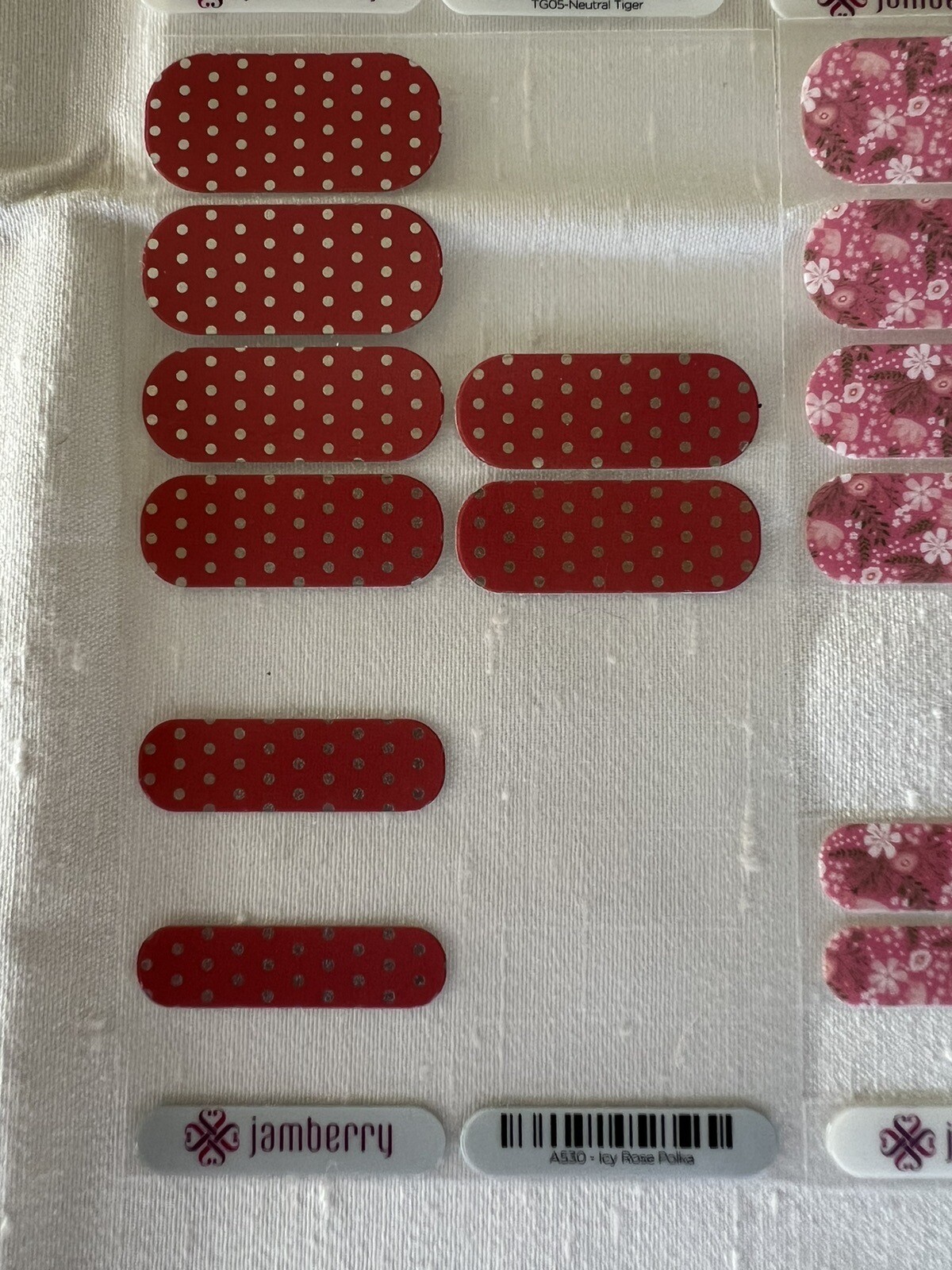 Jamberry Nail Wraps, Happy Birthday, Icy Rose Polka, Neutral Tiger, SB F1-0416