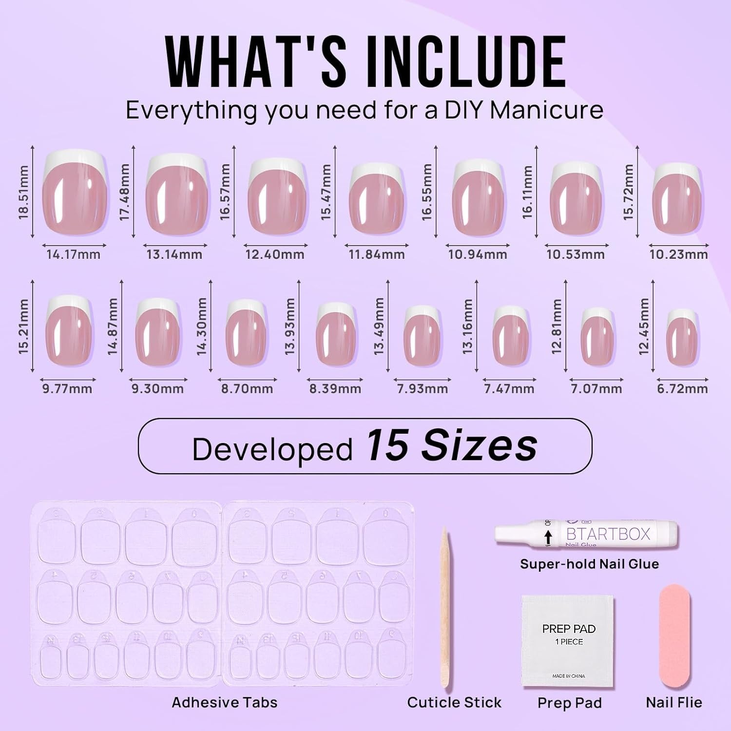 Square Press On Nails Kit – 30 Soft Gel Nails in Elegant French Style