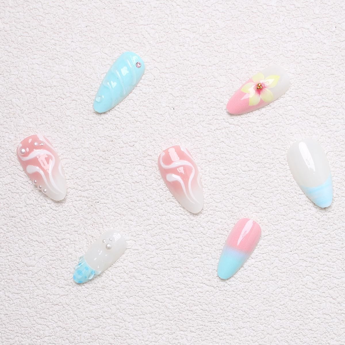 24Pcs Autumn Press on Nails Medium Almond Fake Nails Ripple Rhinestones -16