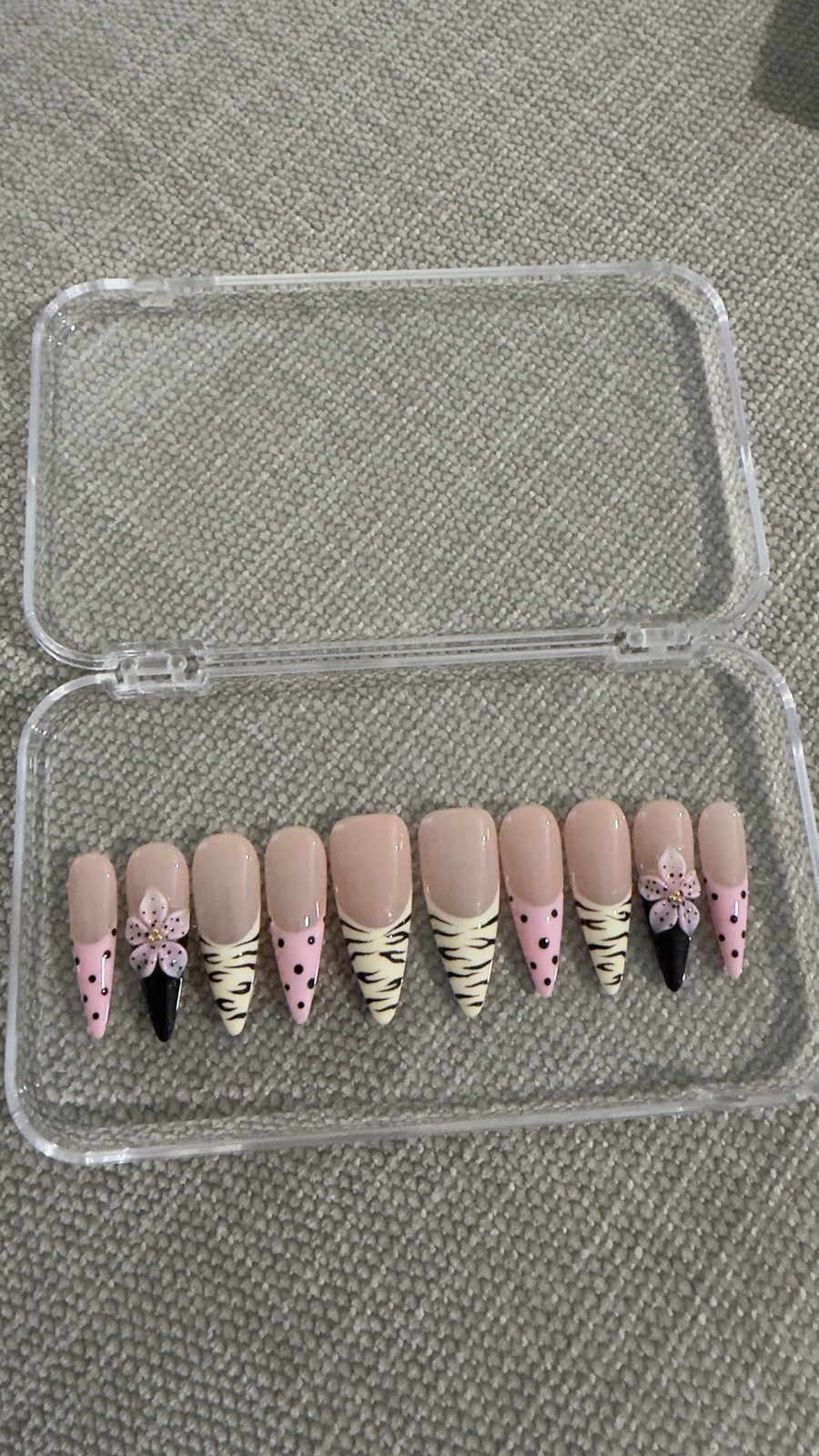 CUSTOM ✨Press-On Nails Long Stiletto 3D Shiny Leopard Theme pink size S