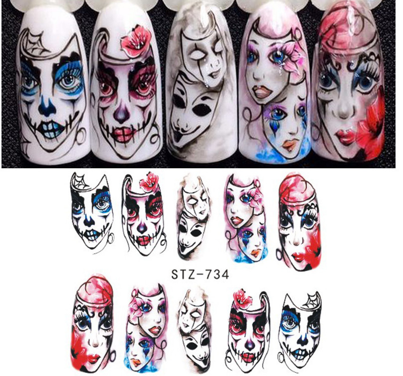 Nail Art Stickers Halloween Watermark Skull Evil Eye Decals Manicure Tattoo NS37