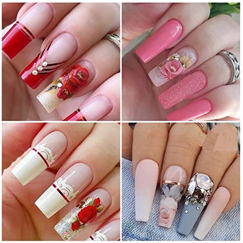 8 Sheets Flower Nail Art Stickers 3D Rose Nail Decals Self Adhesive Spring