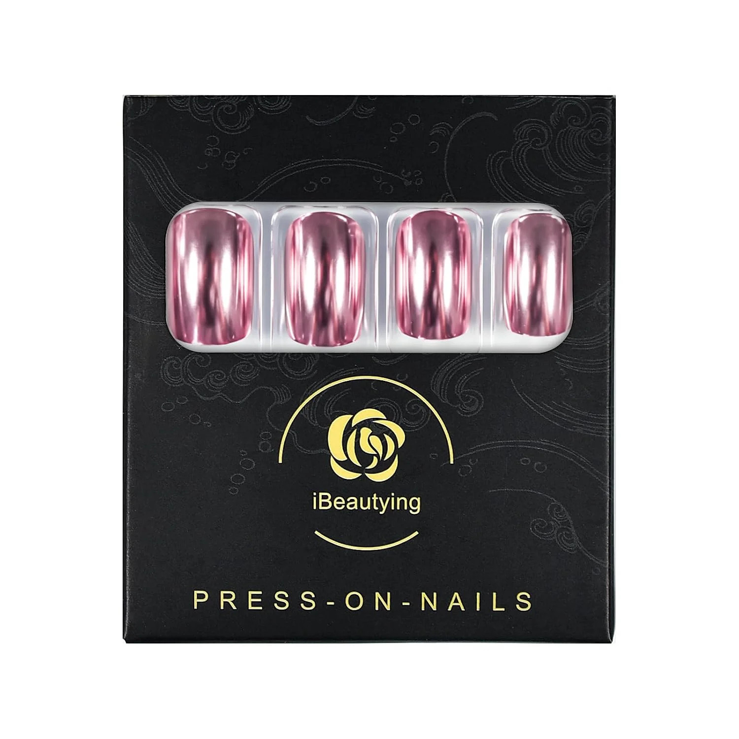 Cool Sweet Metal Mirror Pink Press on Nails – iBeautying False Nails – Glossy Re