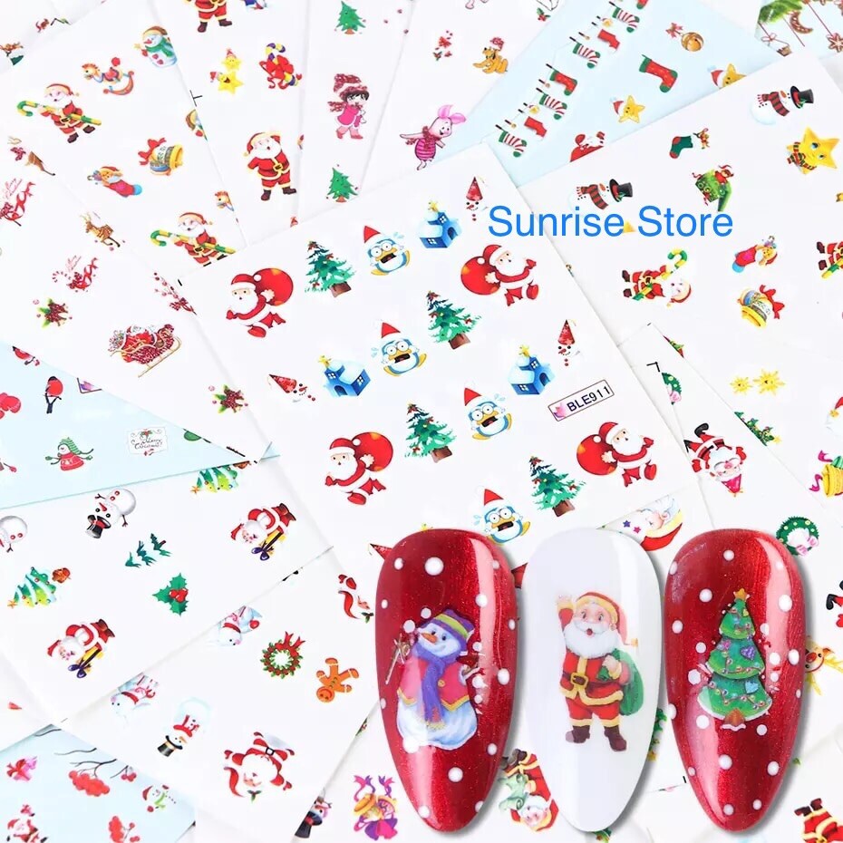 3 Sheets (random) Nail Art Water Transfer Sticker Christmas Santa Snowman Decal