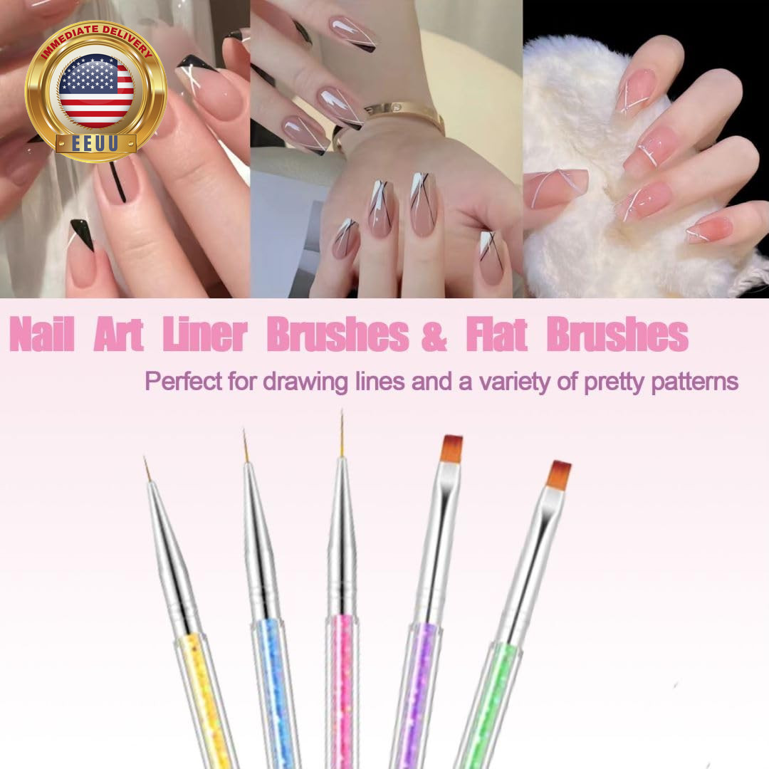 Nail Art Brushes, 5Pcs Double-Ended Acrylic Nail Brush Including 7/9/11Mm Nail L