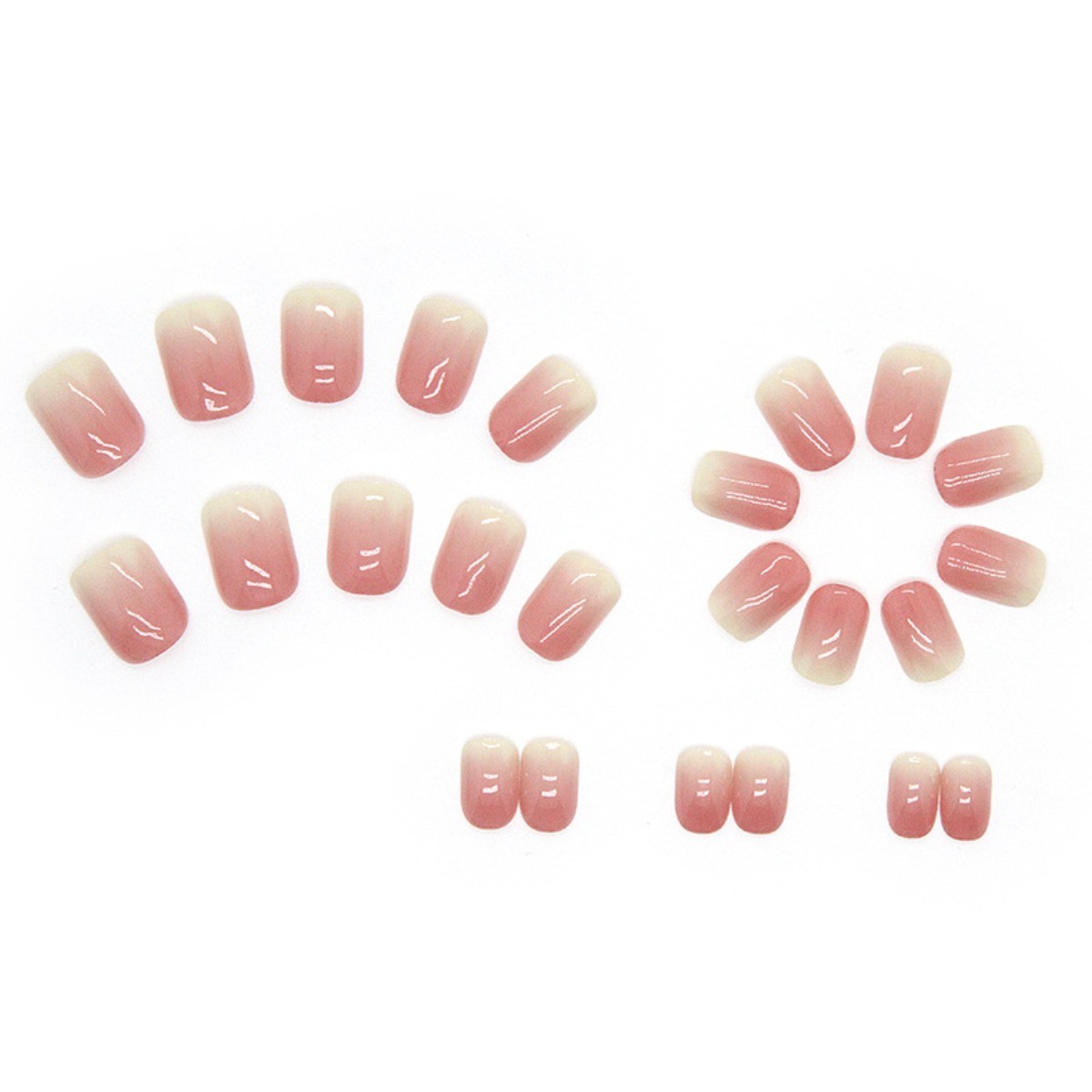 48Pcs-Short Square Pink White Gradient Shiny Glitter Nude Press on Nails