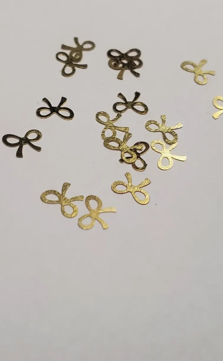 20pc Tiny metal bow nail charms, small craft bows, fairy bows bendable to shape