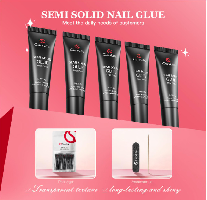 CurvLife Nail Tips Semi Solid Nail Glue 2g 5pcs – Super Strong Soft Glue Gel …