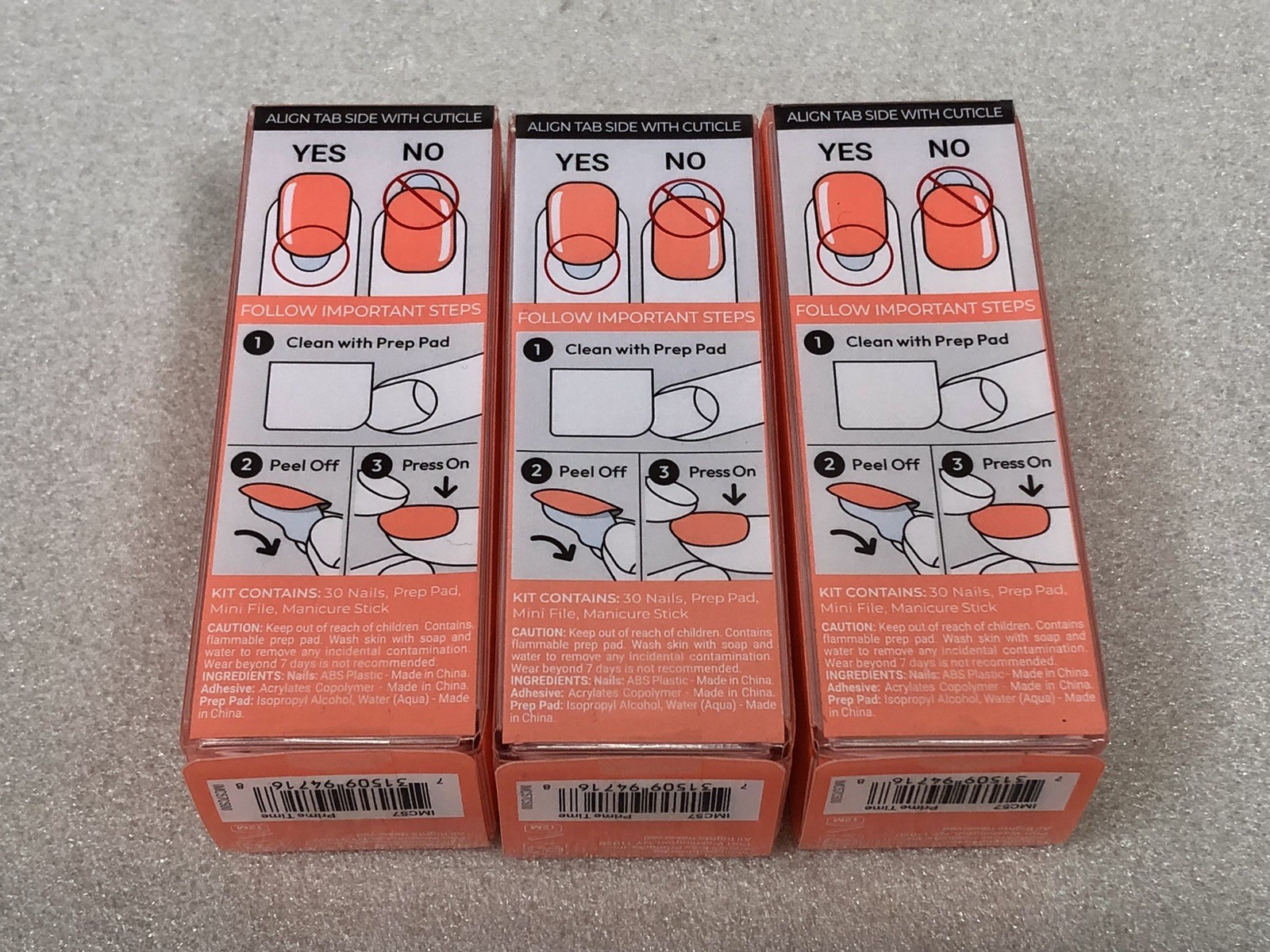 Lot of 3 imPRESS Color Press-On Nails #57 Prime Time (Neon Coral) Short NEW