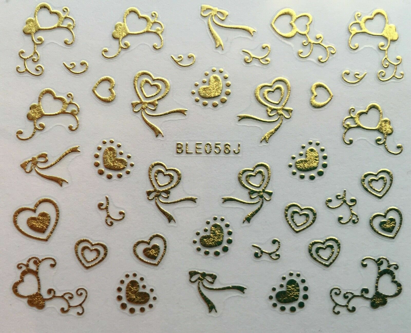 Nail Art 3D Decal Stickers Hearts Gold or Silver BLE058J