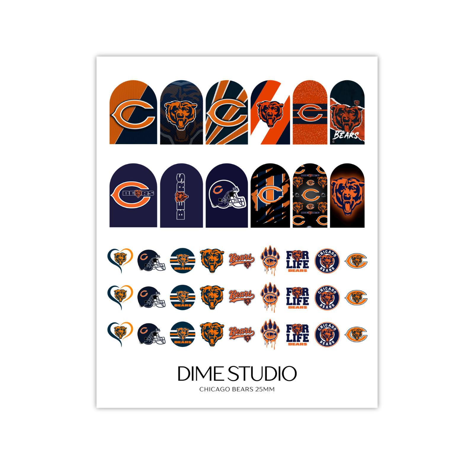 Chicago Bears Football Nail Decals Water Transfer Nail Wraps Decal Mix Sheet