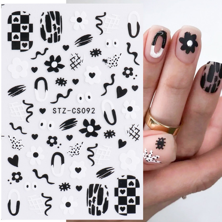 3D Holographic Black Butterfly Abstract Face Line Nail Stickers Decal DIY NS7