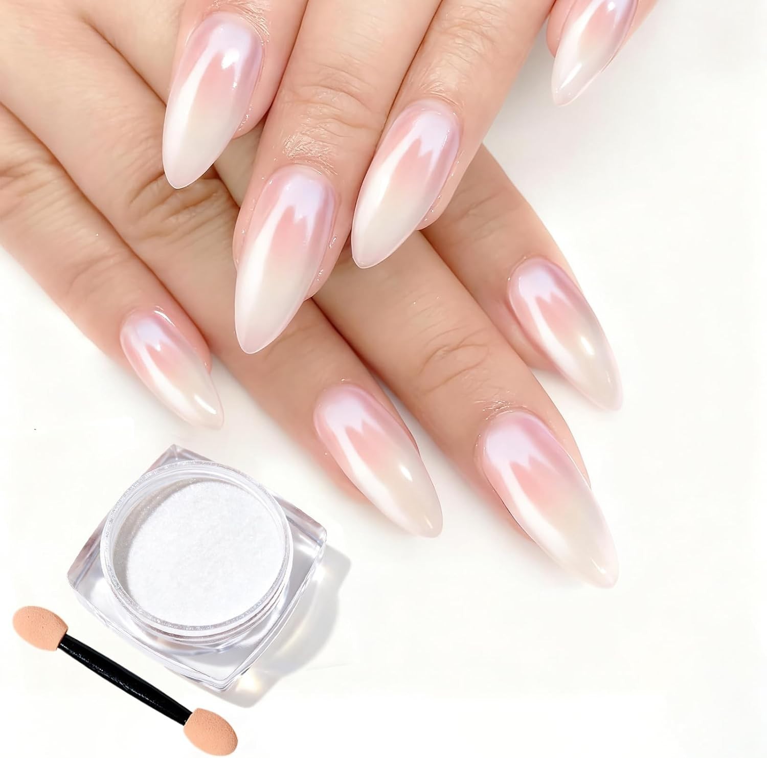Iridescent Mermaid Chrome Nail Powder White Pearlescent Mirror Effect