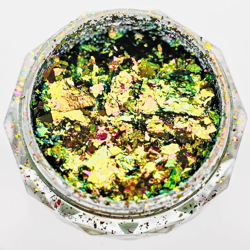 1 Jar AURORA Chrome Nail Art Flakes Multi Chrome Chameleon Peacock Galaxy Chrome