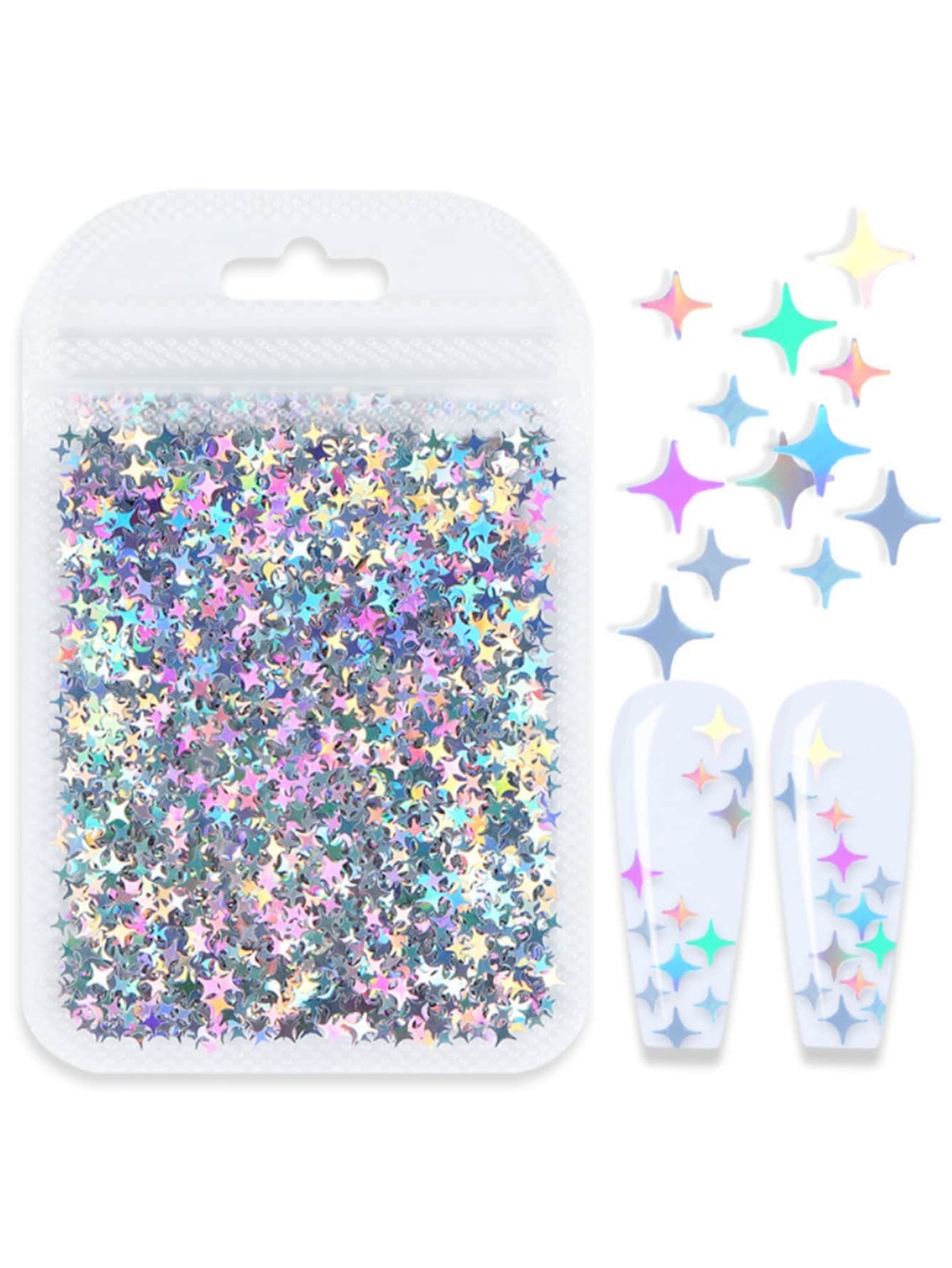 1bag Four-Pointed Star Holographic Nail Art Sequin Diy Charms Nails Accessories
