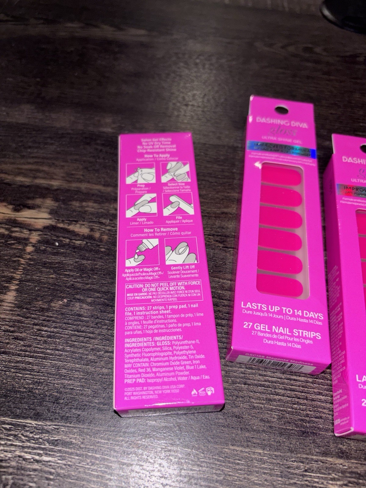 3 Dashing Diva Glaze Color Gel Nail Strips LED Semi-Cured Color Magenta Madness