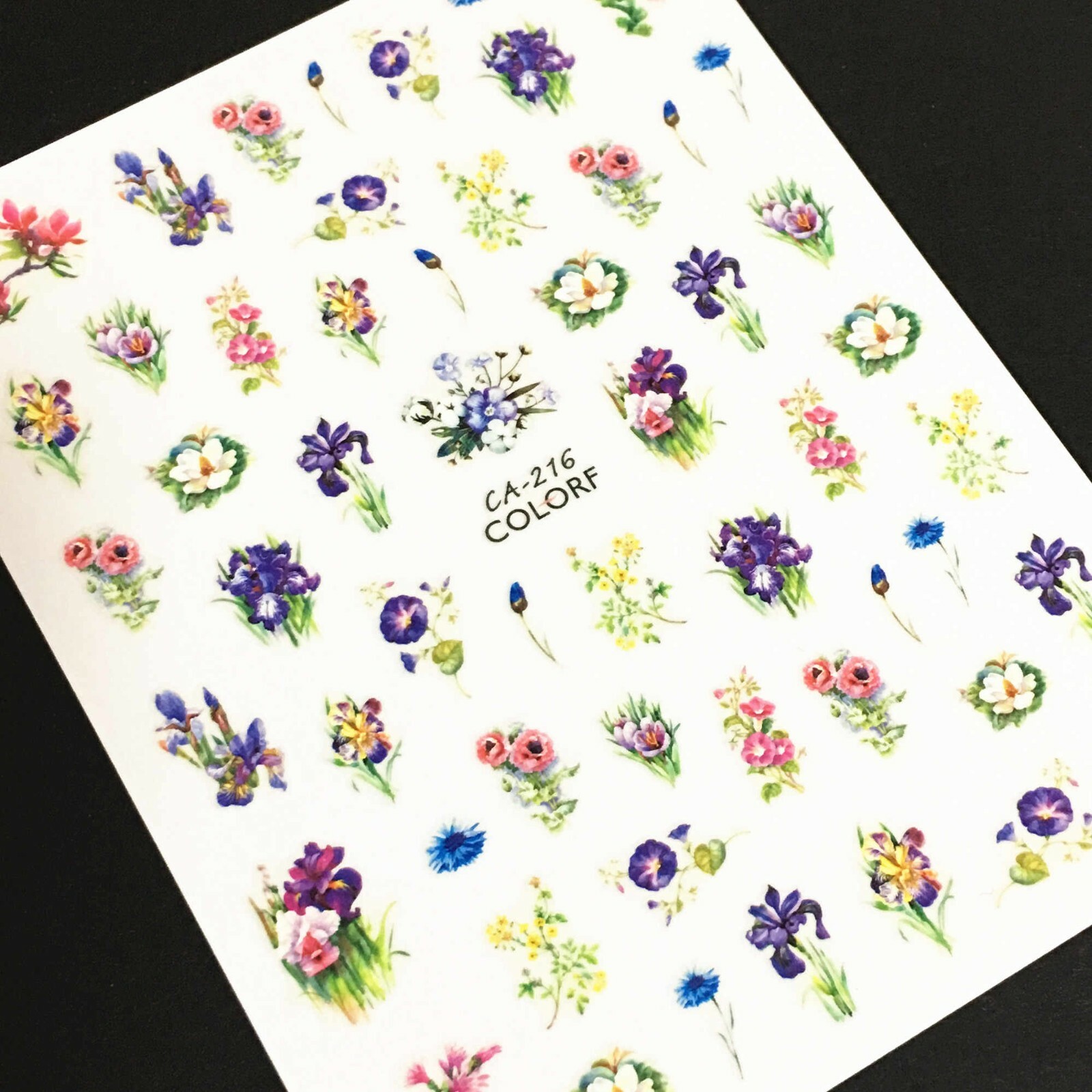 Nail art 3D stickers decal pink purple white flowers branches CA216