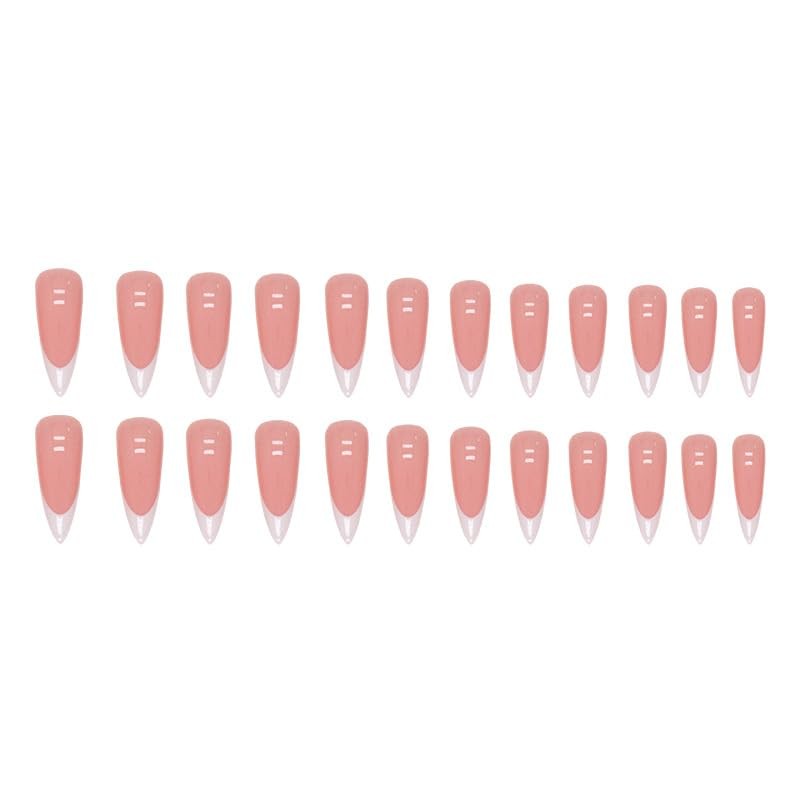 White French Tip Press on Nails Long Stiletto Fake Nails Nude Pink Nails Pres…