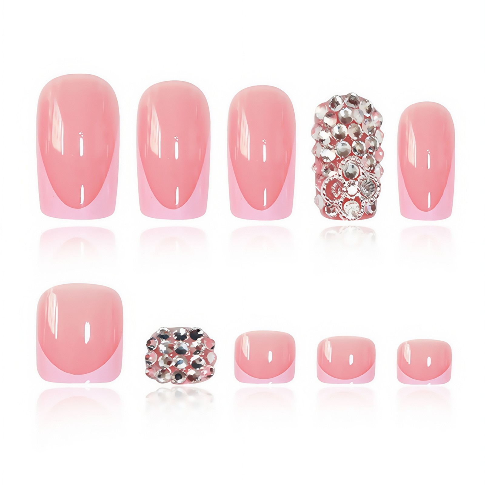 French Tip Press On Nails Glitter Rhinestone Manicure Pedicure Set Wholesale