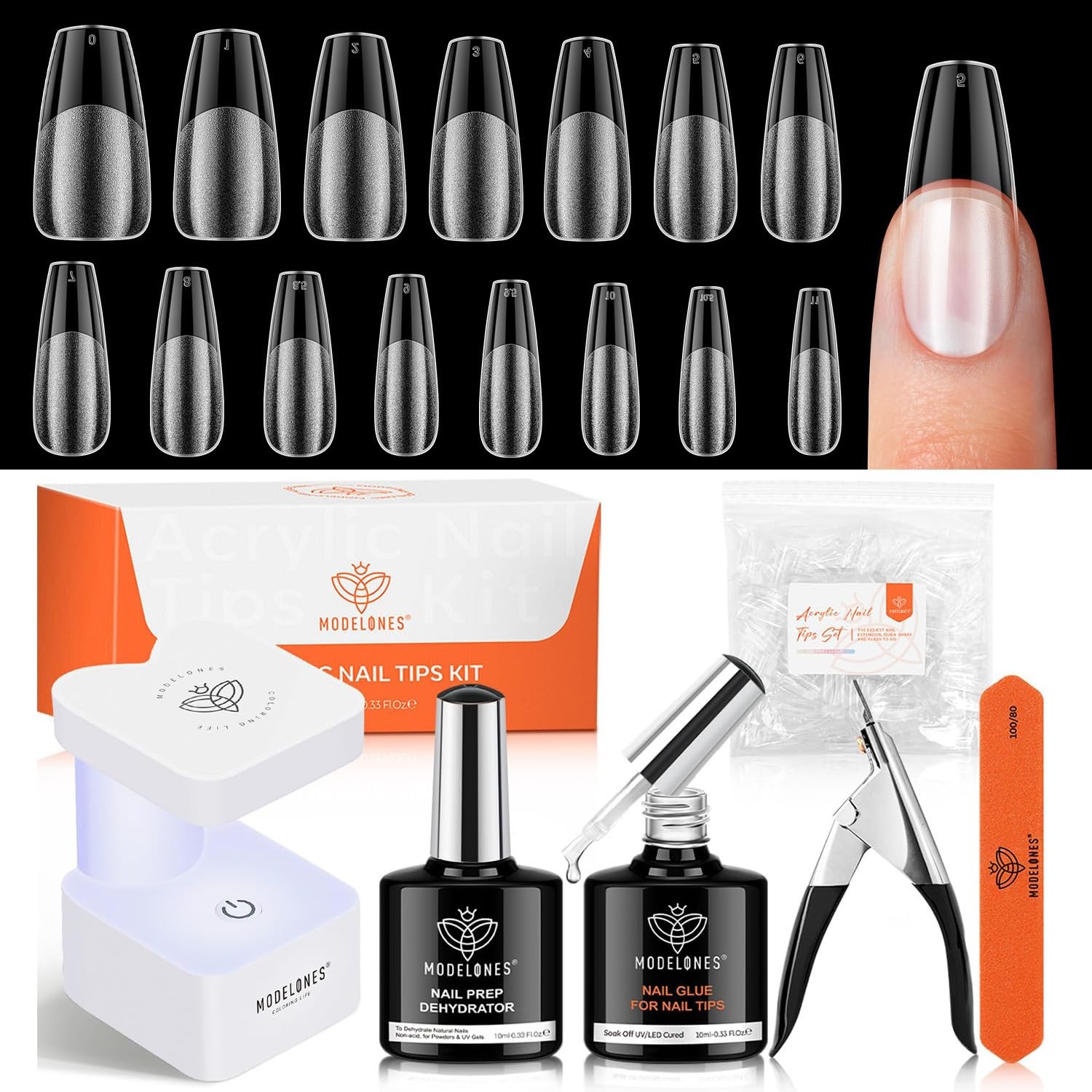 X Nail Gel Kit Medium Coffin, Upgrade 510Pcs Fake Nails, 9-in-One Glue Prep D…