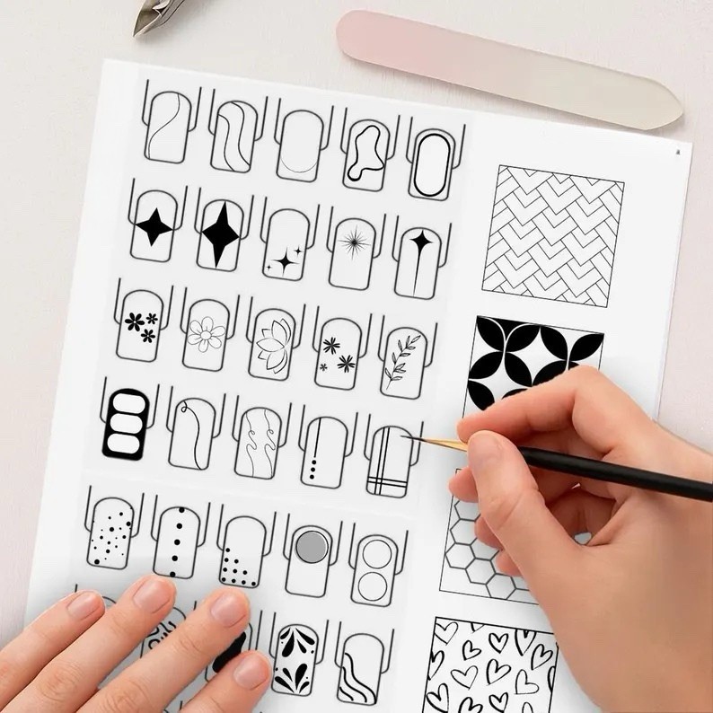 Nail practice Hand Painting Design Sheet reusable Nail Art mat for UV gel Polish