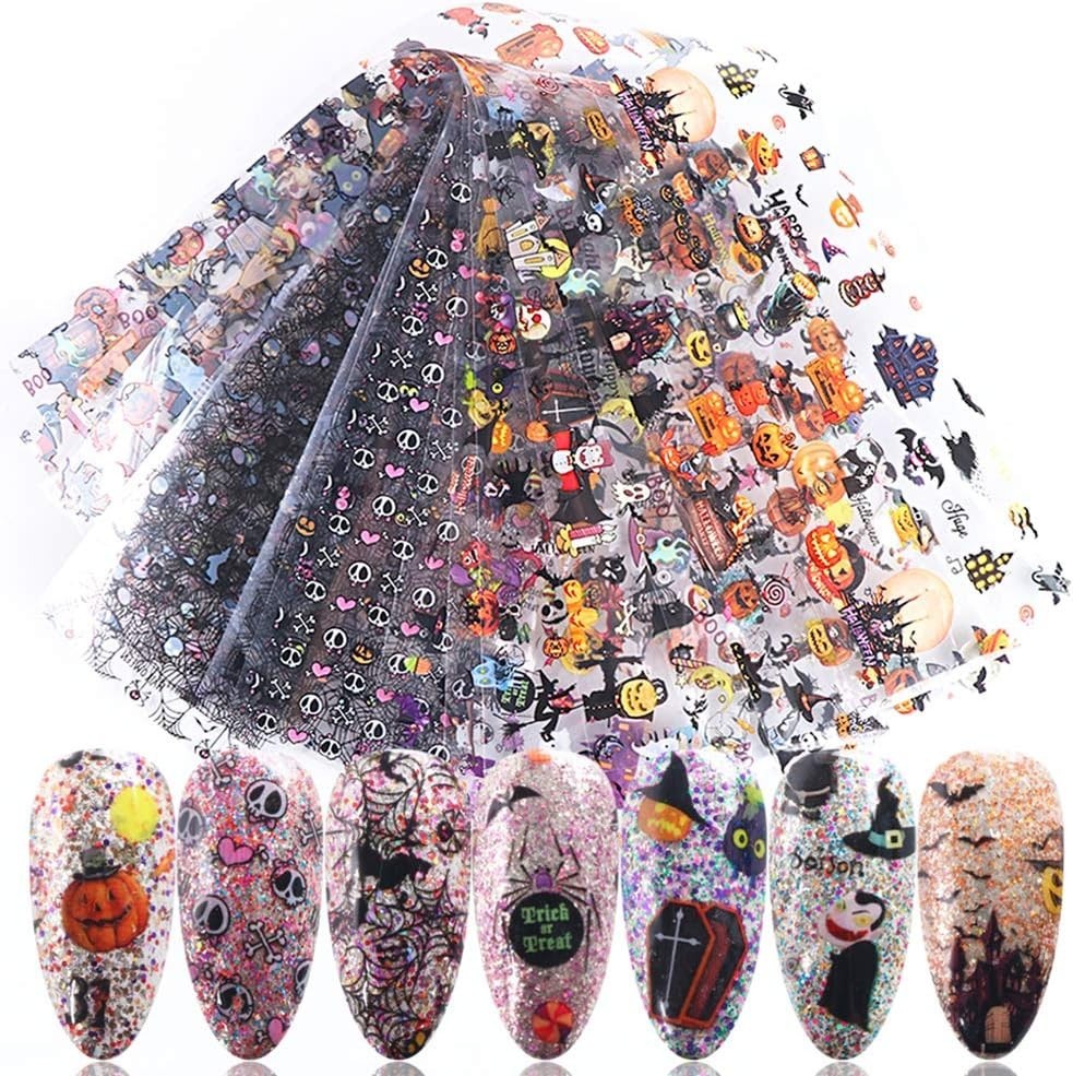 10-Piece Halloween Nail Foil Set – Spooky Cat & Pumpkin Designs for Art Lovers