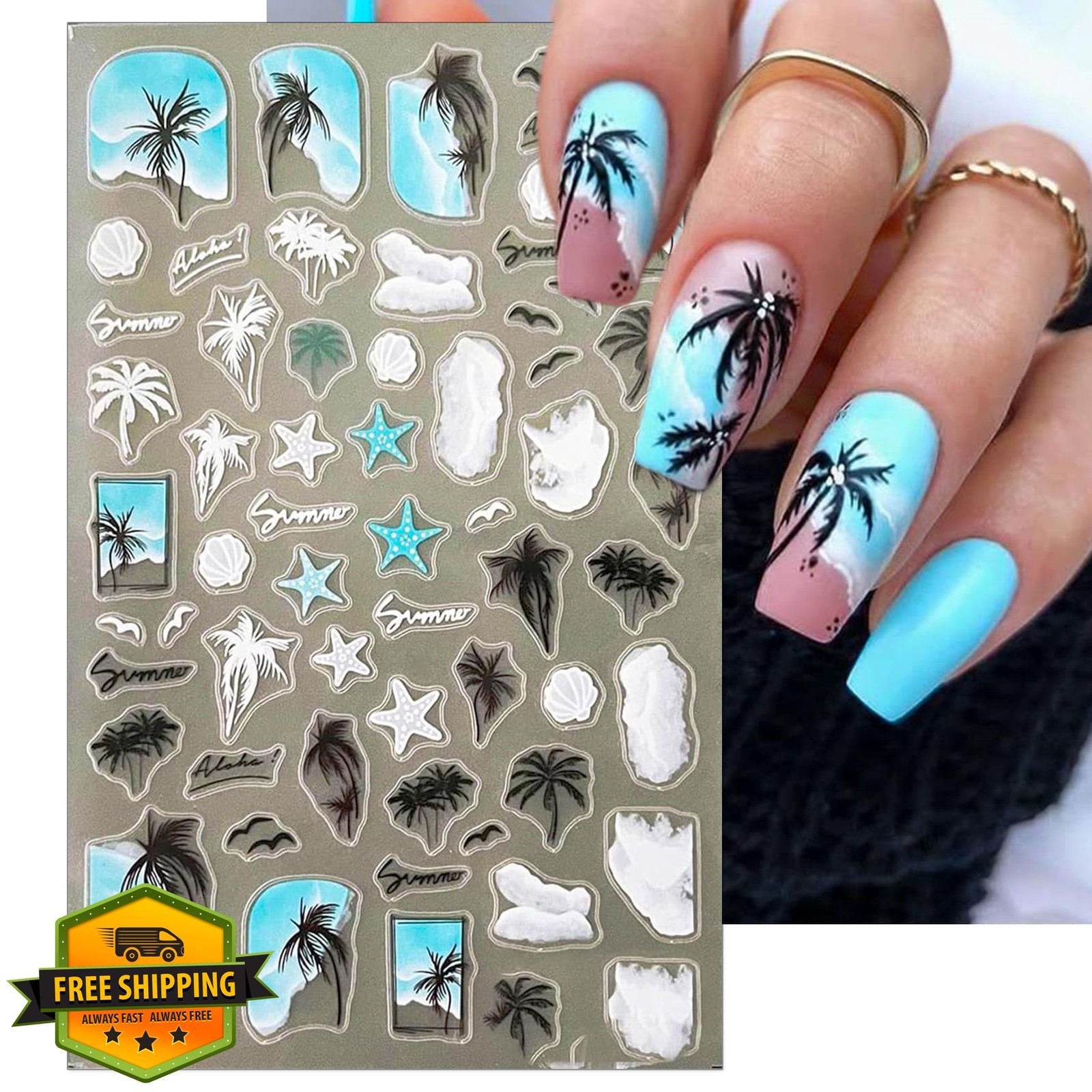 IDDFEVE Palm Tree Beach Nail Stickers