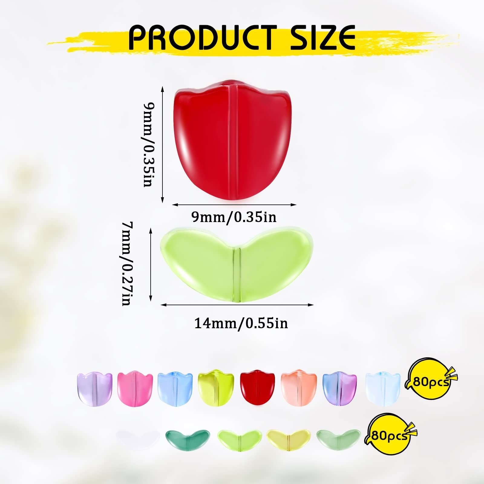 160pcs Tulip Flower Beads, Colorful Translucent Glass Flower Beads Handcraft …