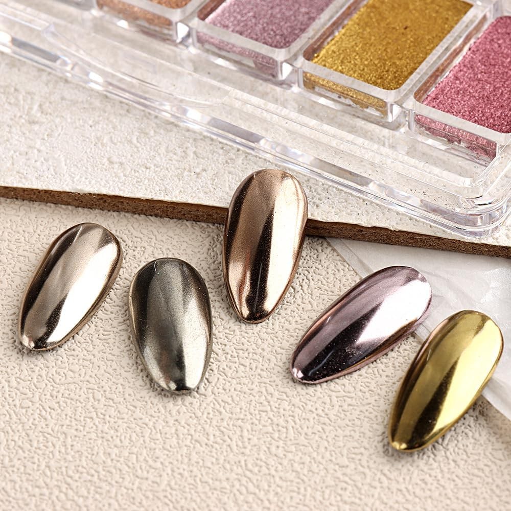 6 Colors Solid Chrome Nail Glitter Powder Set Metallic Mirror Chrome Powder for
