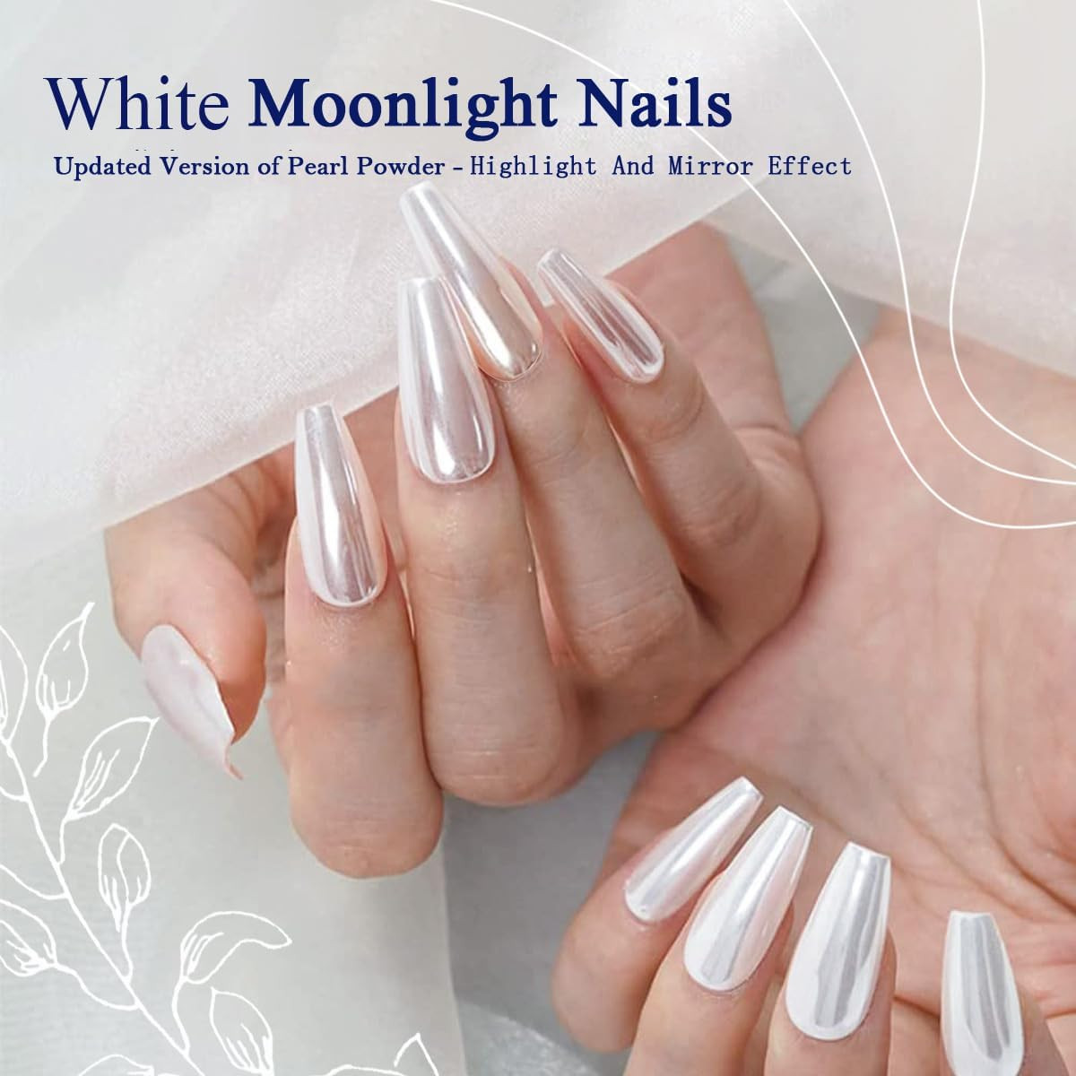 White Chrome Nails Powder – 0.3G Super Glossy Mirror Effect White Moonlight Chro