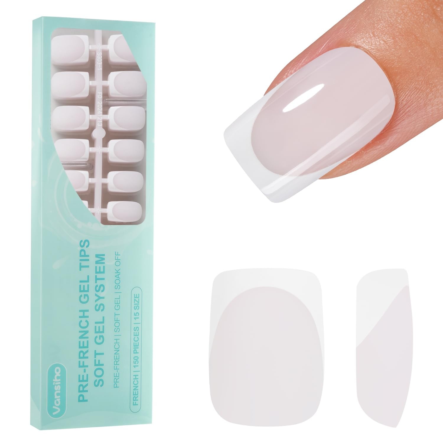 150Pcs French Gel Nails, White French Tip Press on Nails, Milky White Short S…