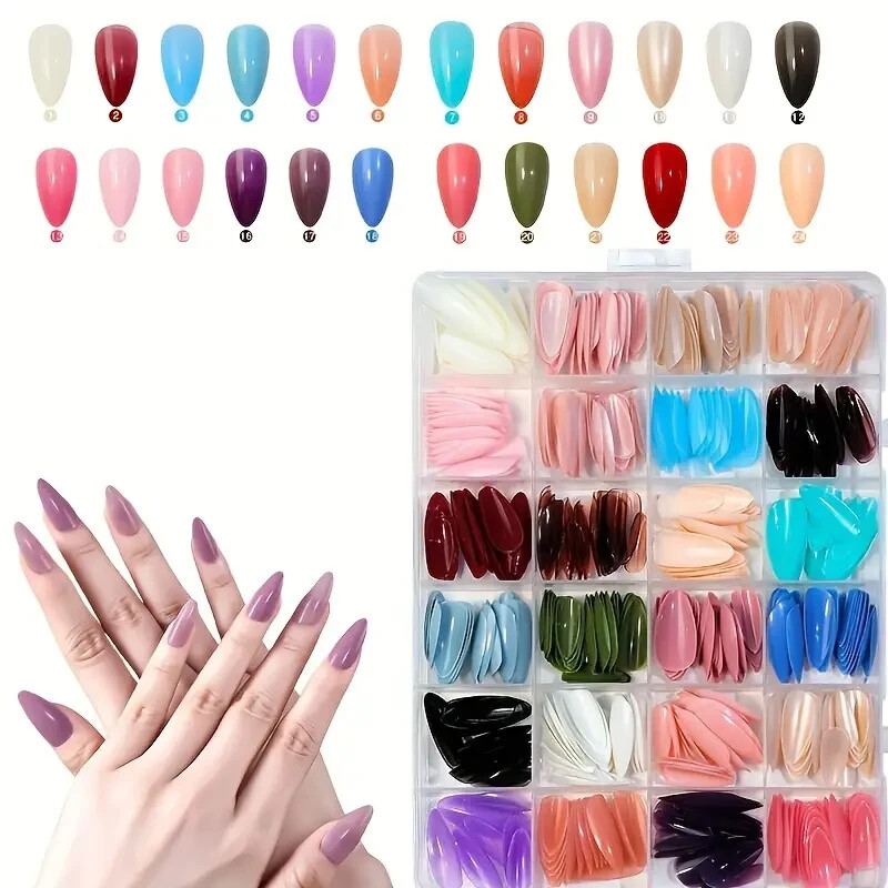 576 Multicolor Medium, Almond Shape, Press-On Nail Set, Glossy Finish