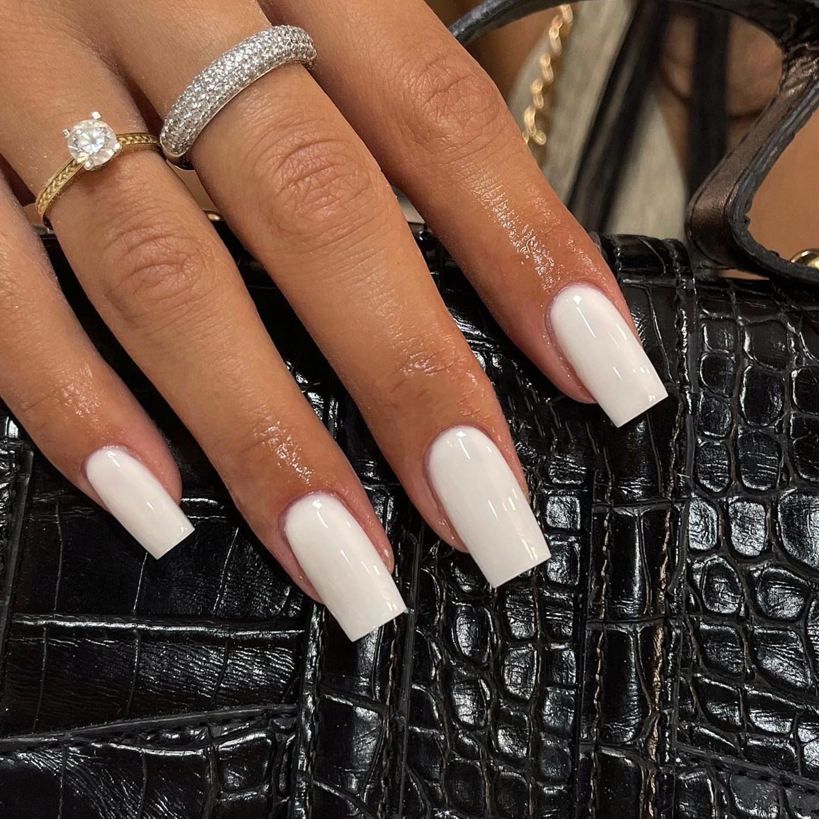 KQueenest Medium Long Press On Nails 0.04 Ounce (Pack of 24), glossy white