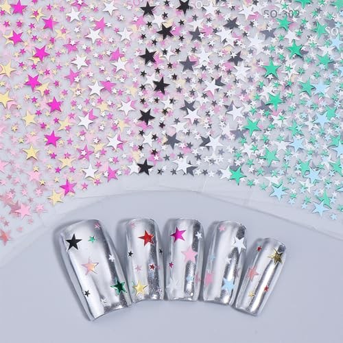 10 Sheets Star Nail Stickers for Nail Art 3D Self-Adhesive Colorful Star-14