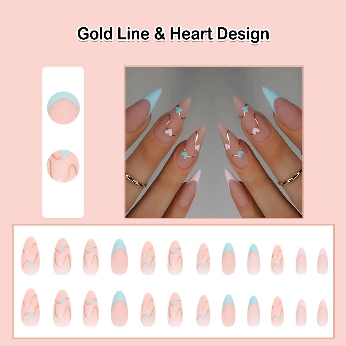 Short Stiletto Press on Nails French Tip Medium Pink fake nails