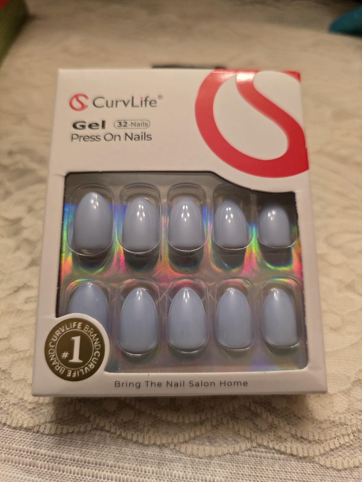 CURVLIFE PRESS ON NAILS – ULTRA SHORT ALMOND – MISTY BLUE