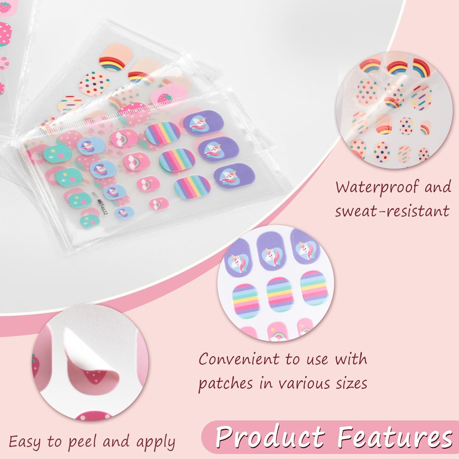 9 Sheets Self-Adhesive Colorful Kid Nail Stickers, for Girls, for Fun Nail Art D